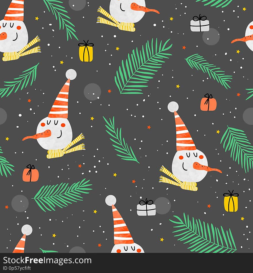 Holiday Background With Funny Snowmen