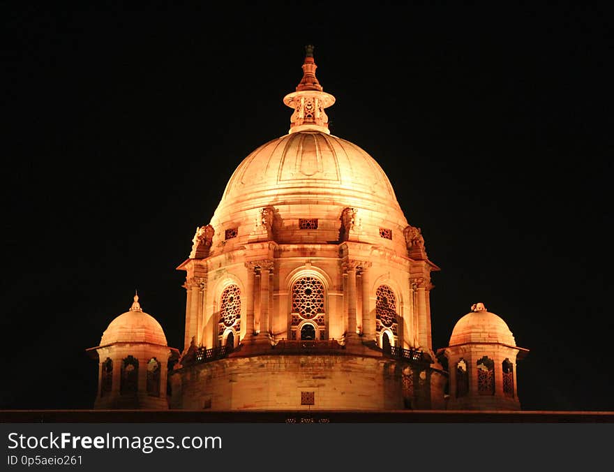 LED lights lighting up the Rashtrapati Bhavan in New Delhi,India. Rashtrapati Bhavan is the official home of the president of India.