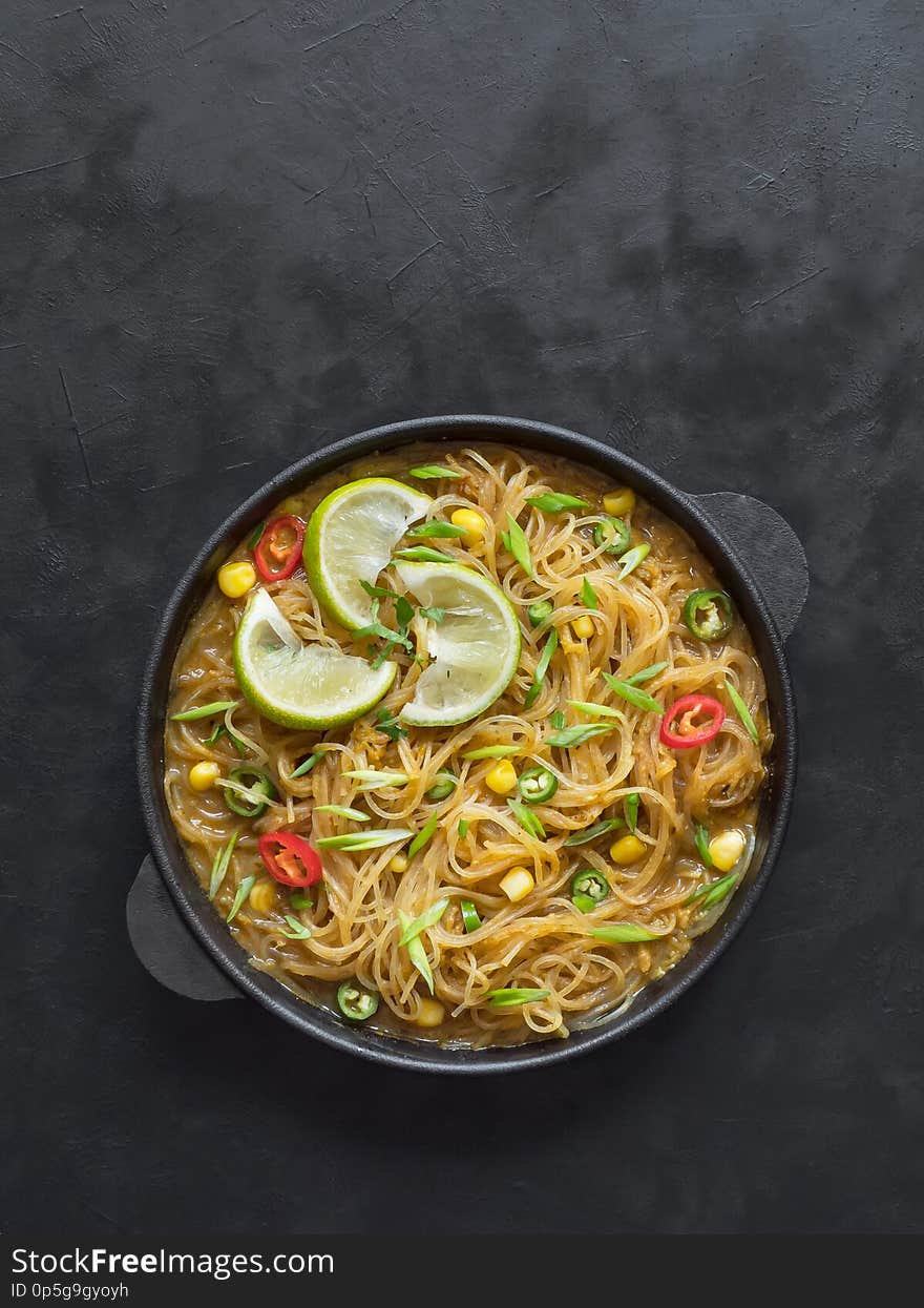 Saucy Coconut Curry with Rice Noodles and Garden Vegetables. Saucy Coconut Curry with Rice Noodles and Garden Vegetables.