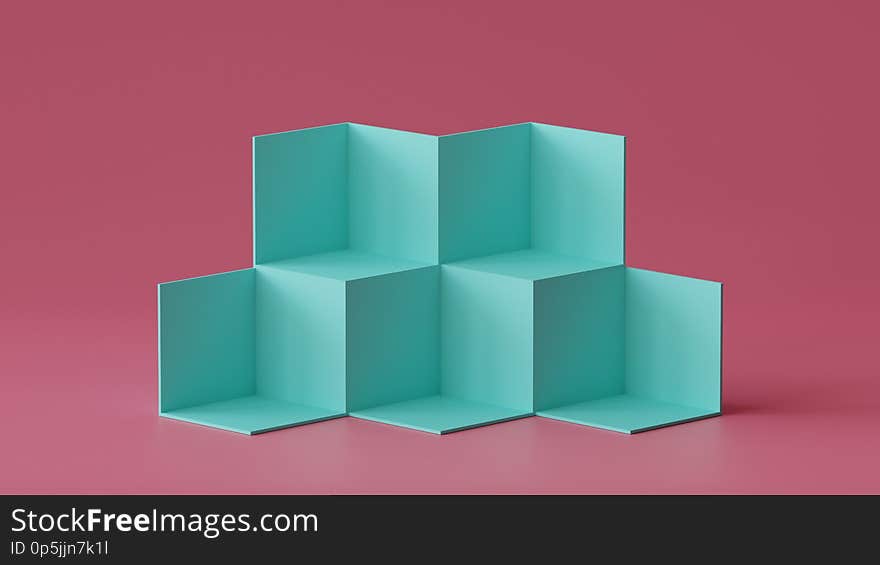 Cube boxes backdrop display on blank wall background for display. 3D rendering. Cube boxes backdrop display on blank wall background for display. 3D rendering.