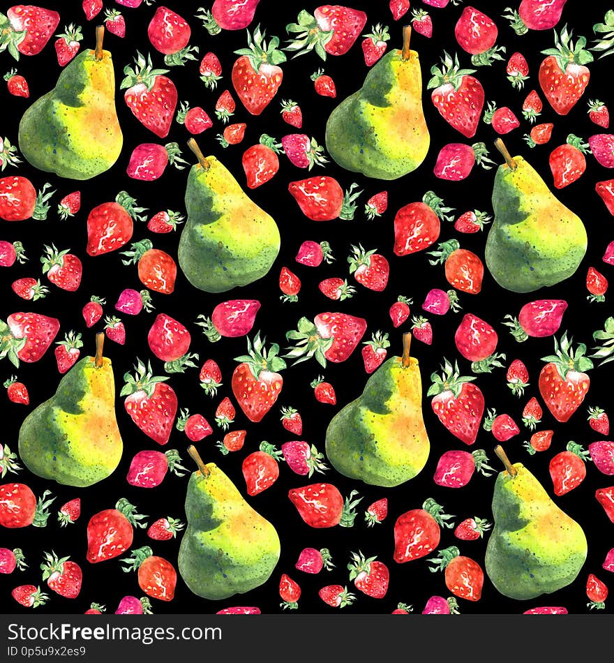 Watercolor Seamless Pattern With Hand Drawn Fresh Juicy Fruits