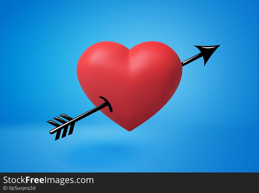 3d rendering of red arrowed heart on blue background. . Digital art. Feelings and emotions. Signs and symbols.