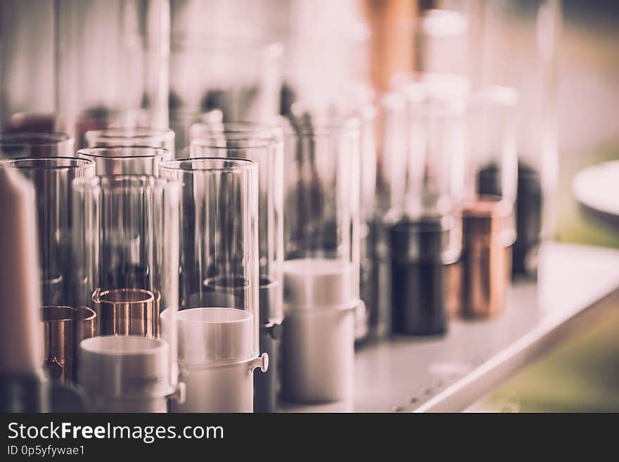 Picture of laboratory test tubes on a row