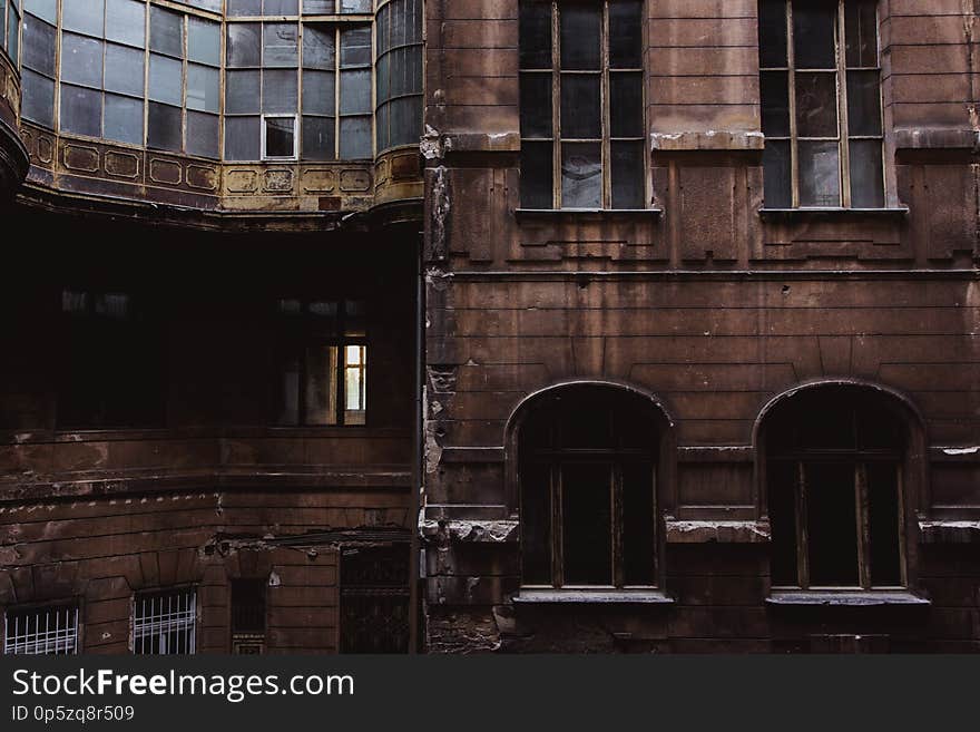 Courtyard of the old historical Building in Budapest city, Hungary. Centenary houses