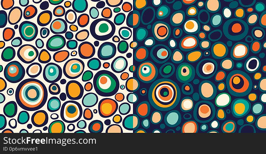 A collection of abstract seamless patterns with geometric and colorful circles. A collection of abstract seamless patterns with geometric and colorful circles