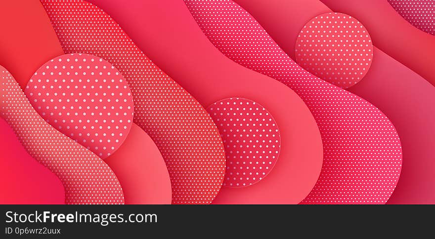 Abstract Paper Background With Round Shapes, Polka Dot Waves In The Color Of The Living Coral.