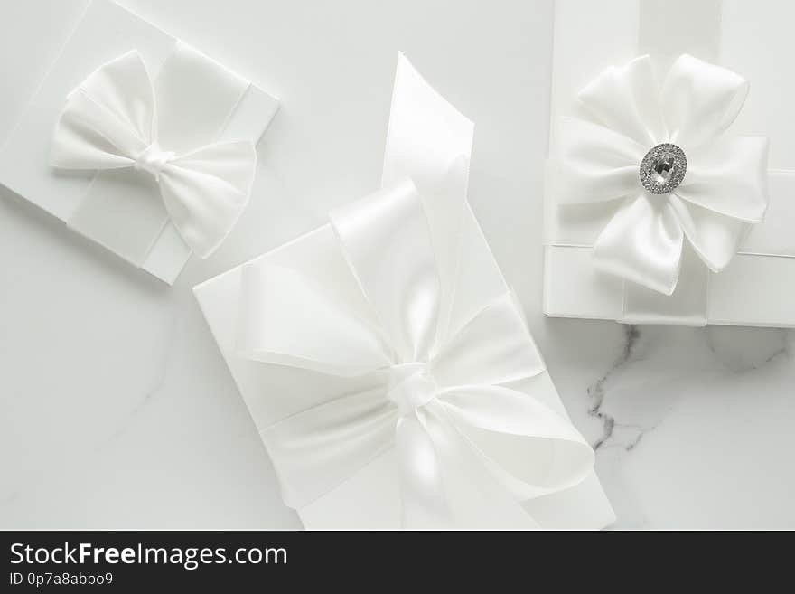 Romantic celebration, lifestyle and holiday present concept - Luxury wedding gifts on marble