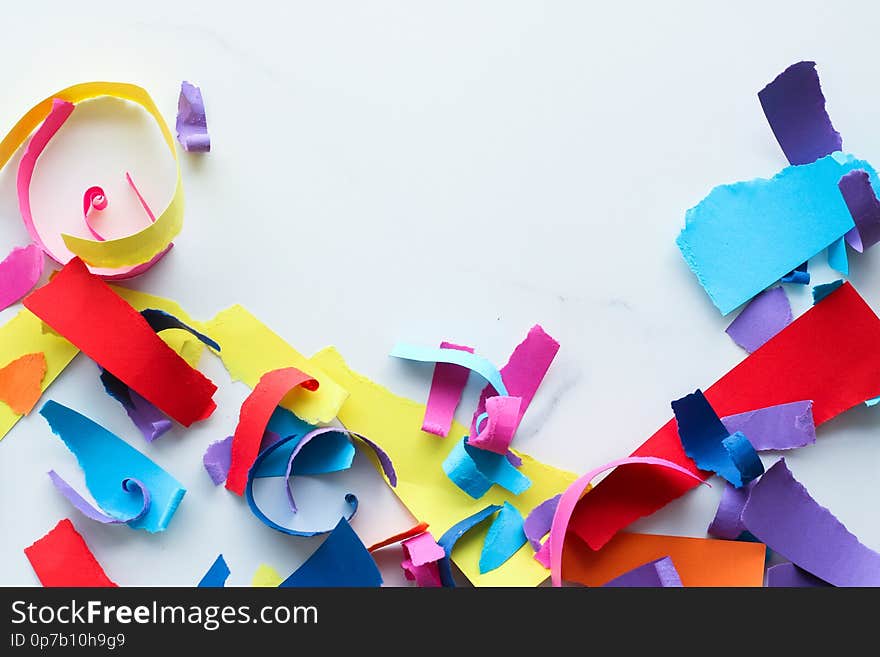 Holiday decor, creative design and party concept - Paper confetti on marble, flatlay background