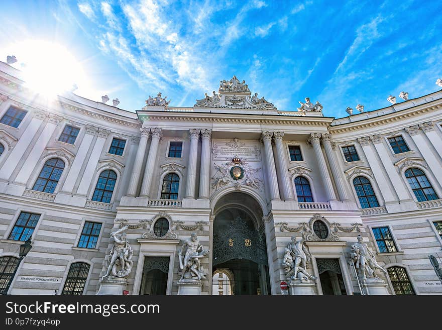 VIENNA, AUSTRIA. Hofburg Palace view at sunny day with tourists.