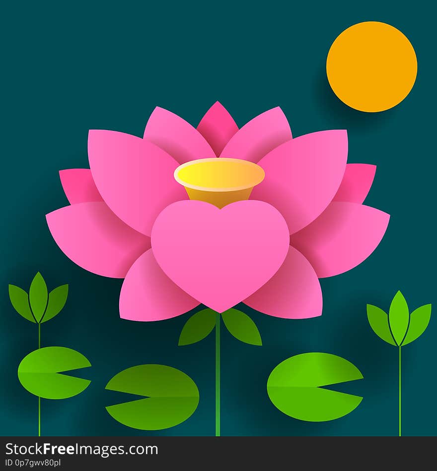 Paper Flower. Lotus. Black Background. Vector Illustration