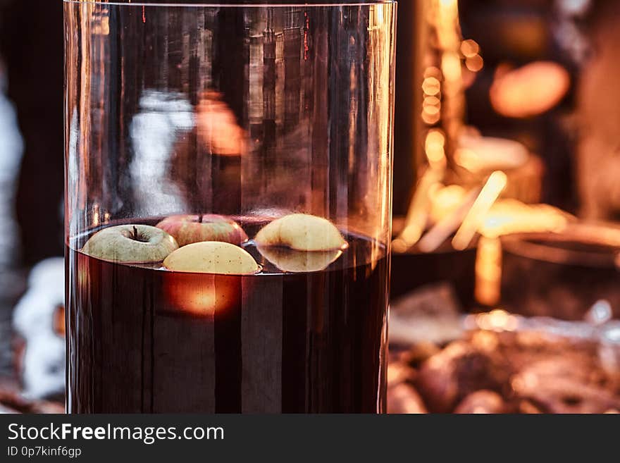 Mulled Wine For Sale At The Country Fair. Close-up.