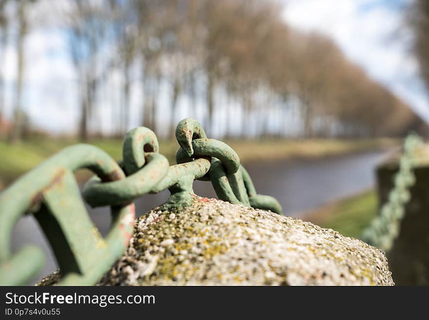 Iron chain on a pole