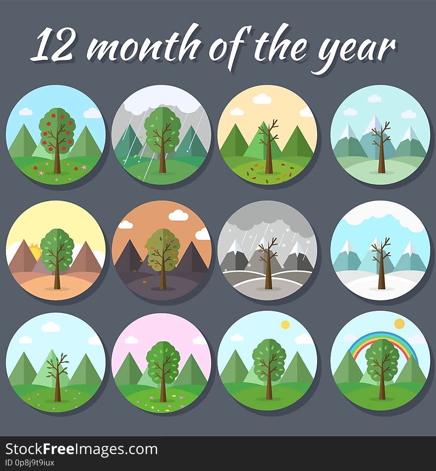 Season icon set of nature tree background. Tamplate for web and mobile design concept