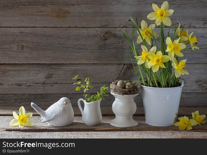 Easter decoration on  wooden background