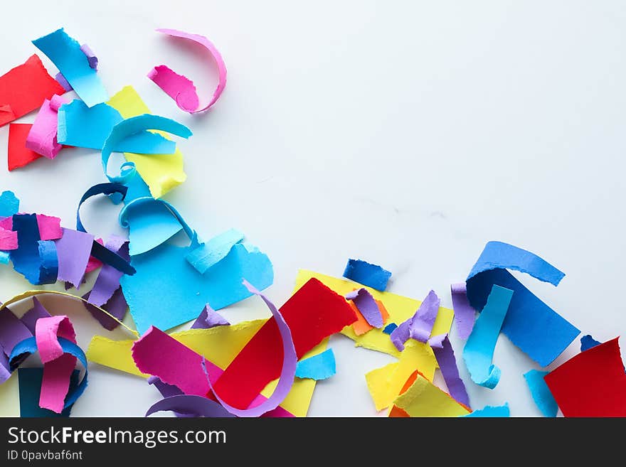 Holiday decor, creative design and party concept - Paper confetti on marble, flatlay background