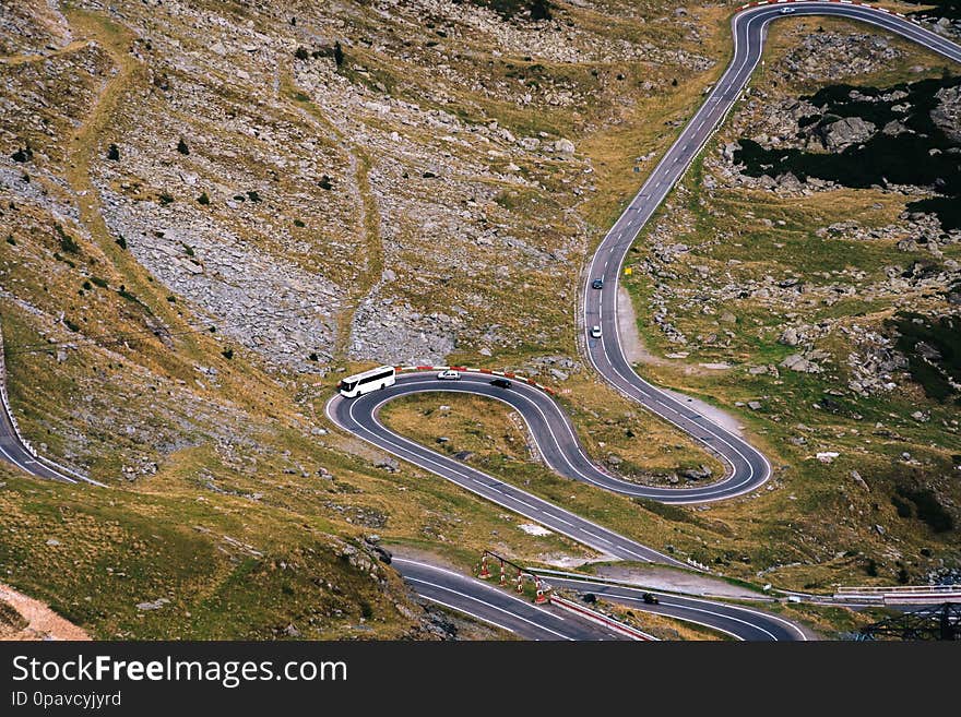 Wonderful mountain view. mountain winding road with many turns in autumn day. Transfagarasan highway, the most beautiful road in