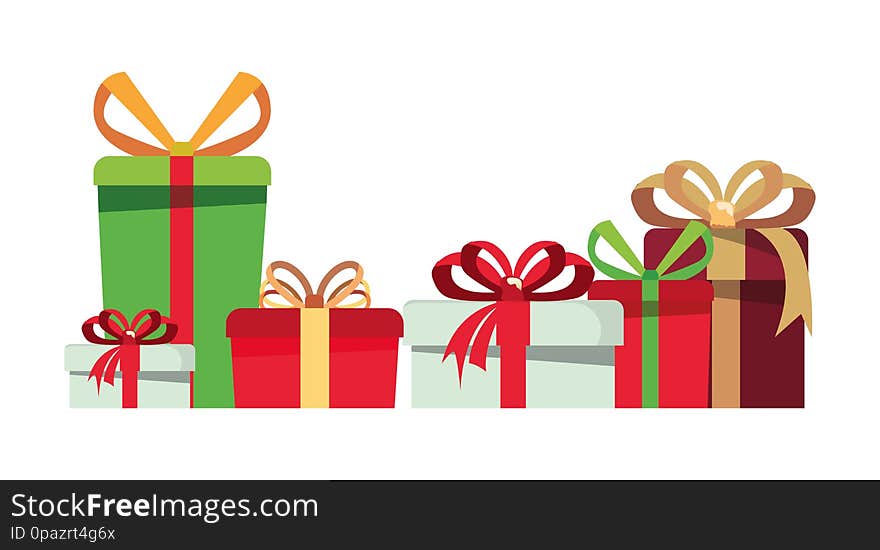 Gift boxes wrap ribbon bow vector illustration