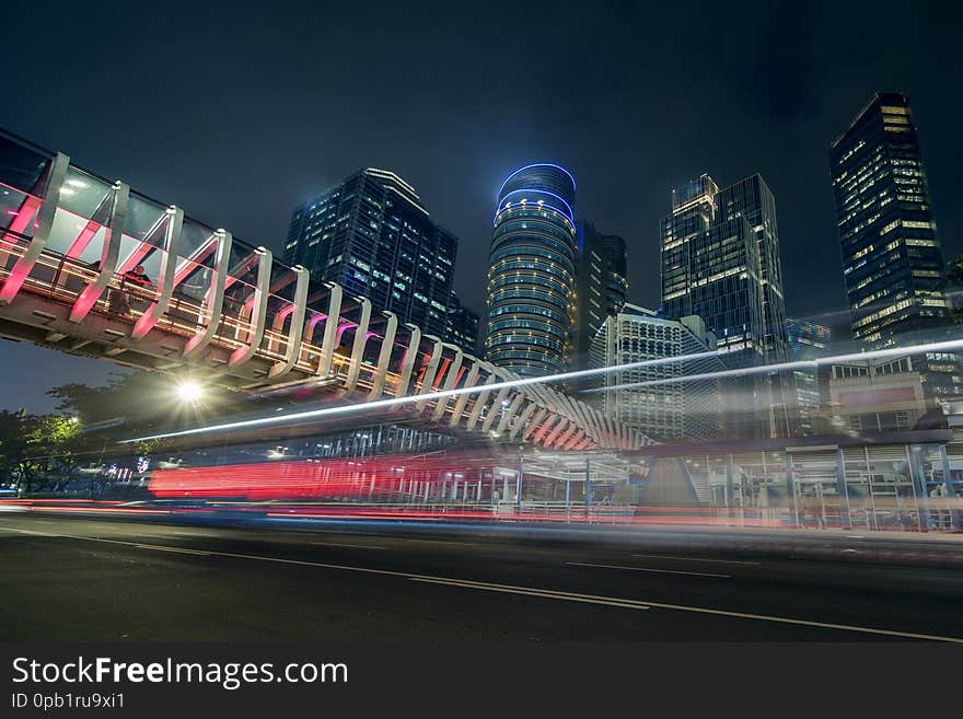 Beautiful new pedestrian bridge at night time