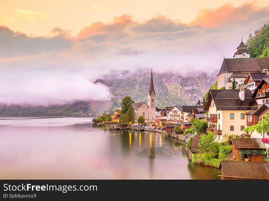 Scenic view of famous Hallstatt village in Austria, Alps. Europe