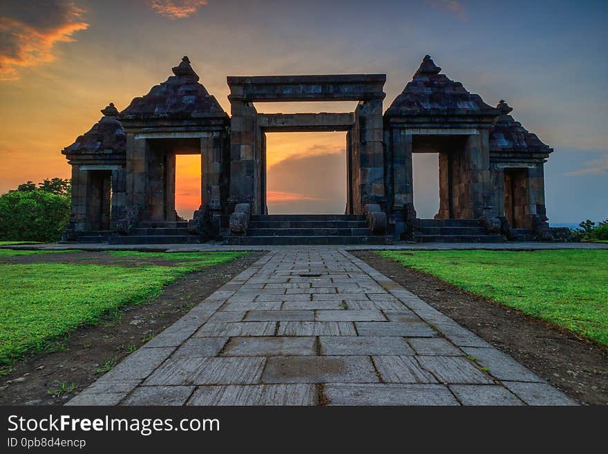 Beautiful Sunset at main gate of Ratu Boko Palace. An ancient palace inherited from the kingdom of Sanjaya. Beautiful Sunset at main gate of Ratu Boko Palace. An ancient palace inherited from the kingdom of Sanjaya