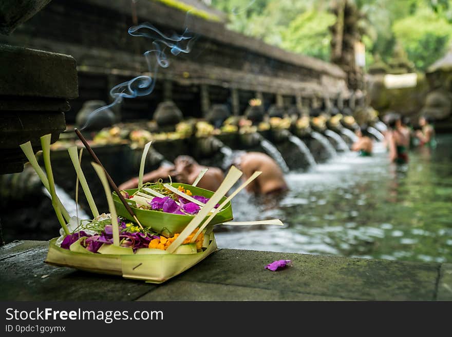 The holy spring water of Pura Tirta Empul temple in Bali, Indonesia