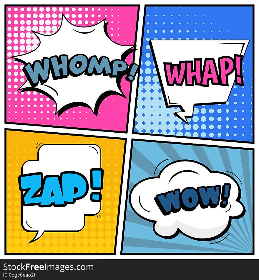 Abstract creative concept comic pop art style blank, layout template with clouds beams and isolated dots background. For