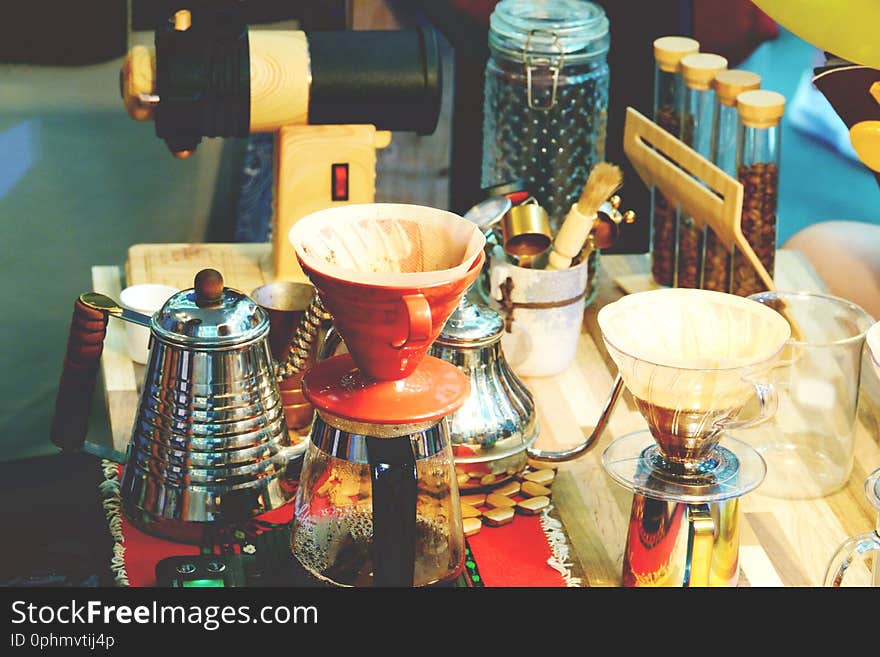 Coffee drip kettle for Hand drip coffee close up.