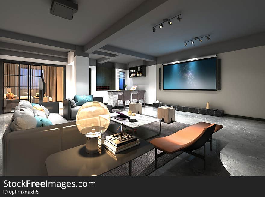 3d render of luxury home cinema room. 3d render of luxury home cinema room