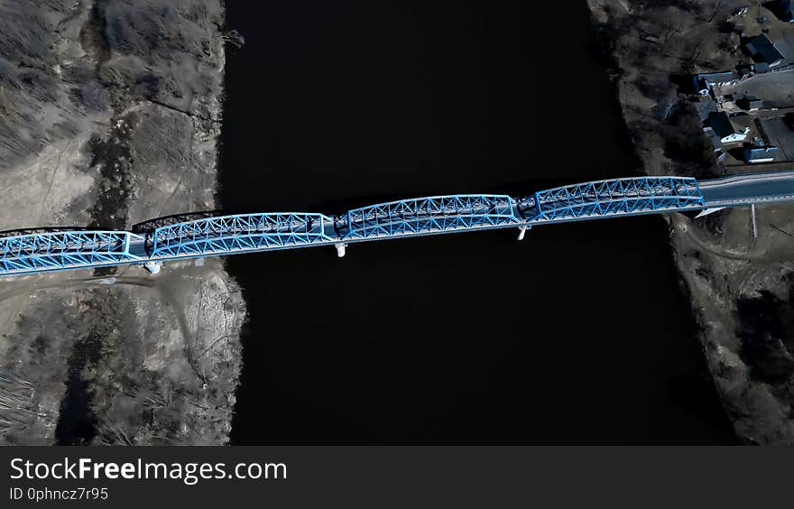 Bridge over the river top view, aerial photography