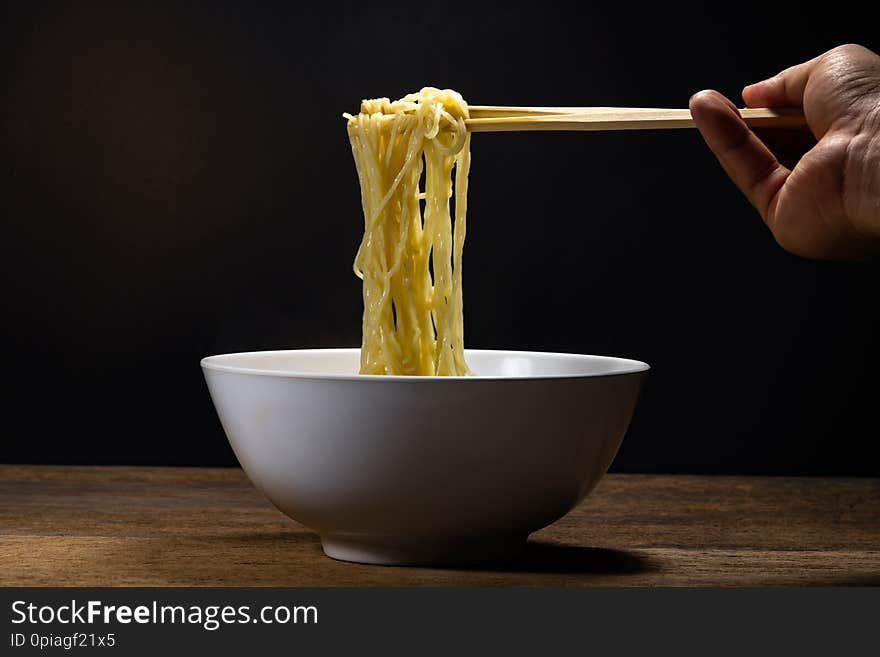 Red Pork Noodles ,bowl Of Noodles With Vegetables