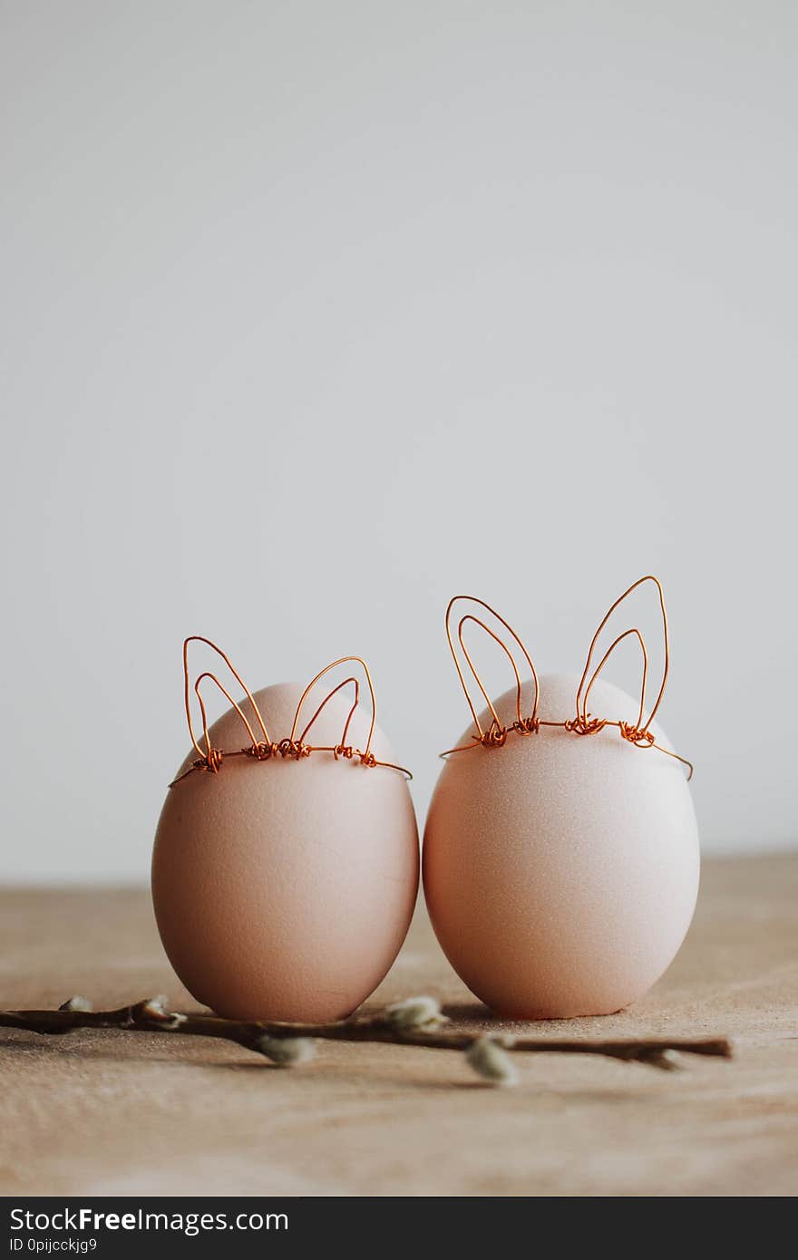 Easter DIY egg, made in bunny style. Minimal Easter concept, idea with rabbit. Craft hipster