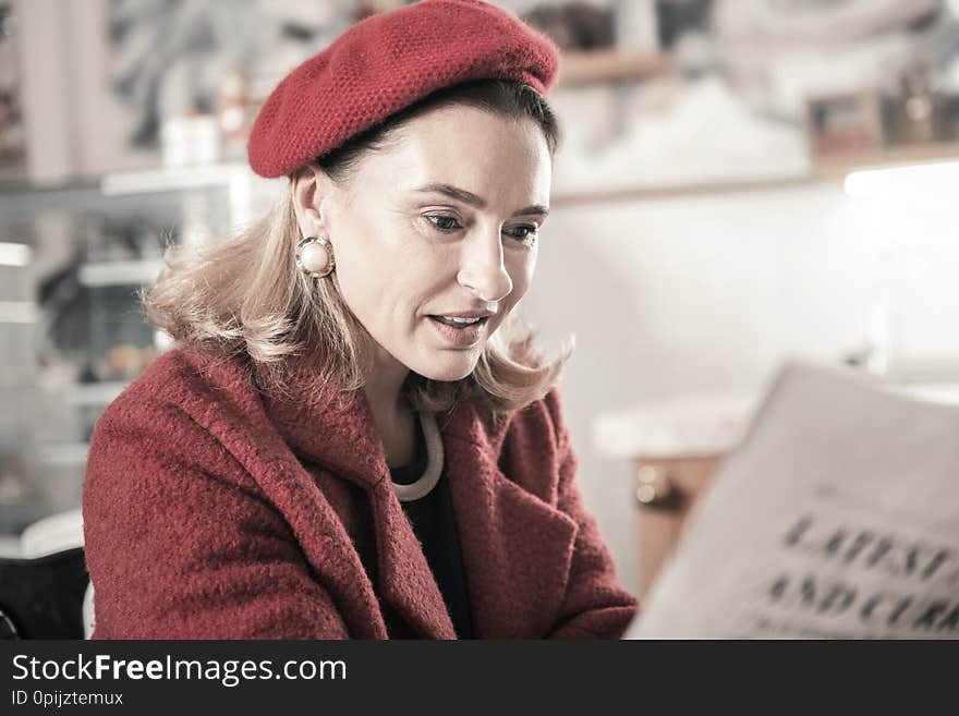 So interesting. Pretty lady wearing beret while enjoying French style. So interesting. Pretty lady wearing beret while enjoying French style