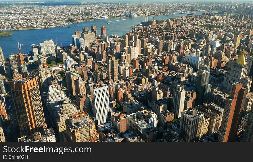 Shot of the east river and midtown, manhatten