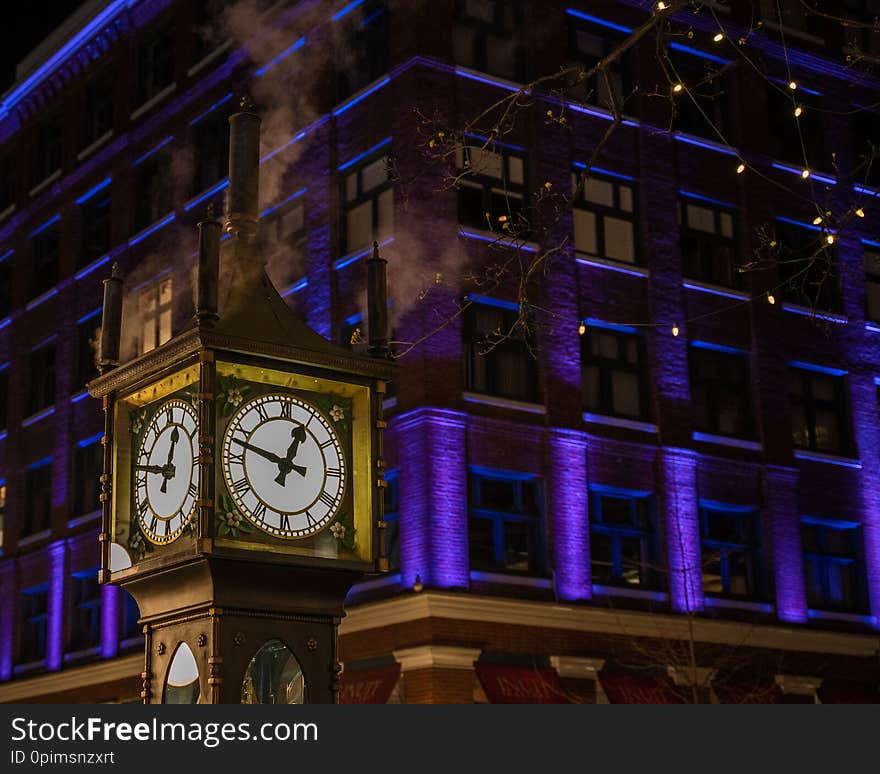 Nightshot of the steamclock in historic Gastown Vancouver BC