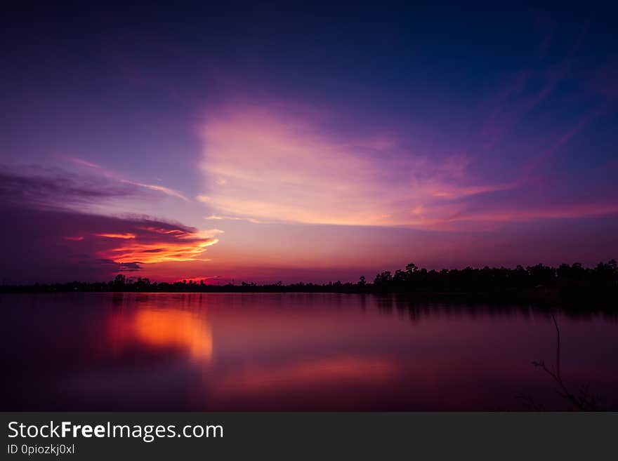 Sunset at the lake landscape