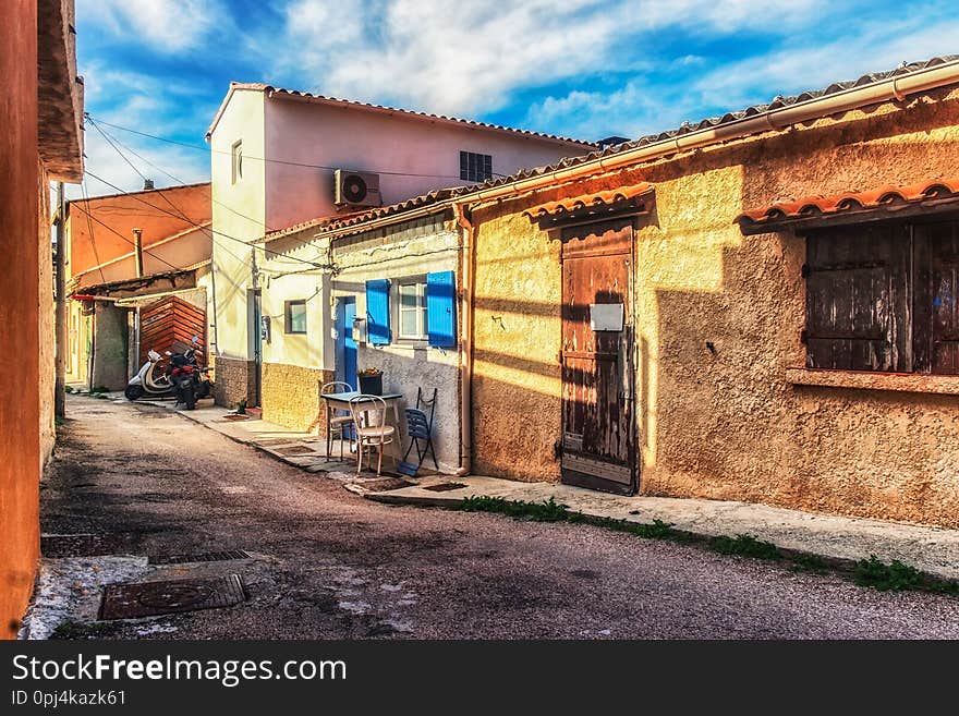 Marseilles, France, March 2018, street in the old part of the city by the Mediterranean coast. Marseilles, France, March 2018, street in the old part of the city by the Mediterranean coast