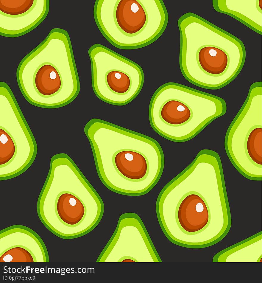 Avocado seamless pattern for print, fabric and organic, vegan, raw products packaging. Texture for eco and healthy food. Seamless vector pattern with fruits avocado.