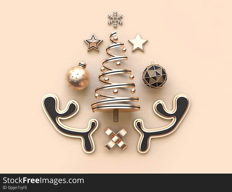 Many object christmas concept minimal soft cream background 3d rendering