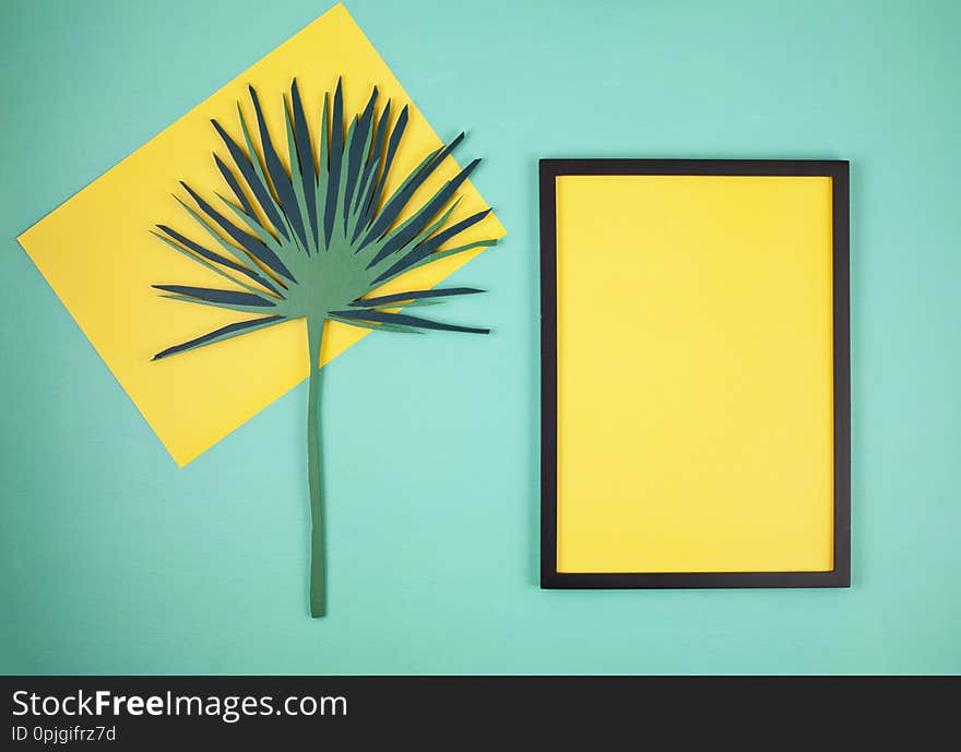 Decorative Wooden Tropical Leaves And Empty Frame