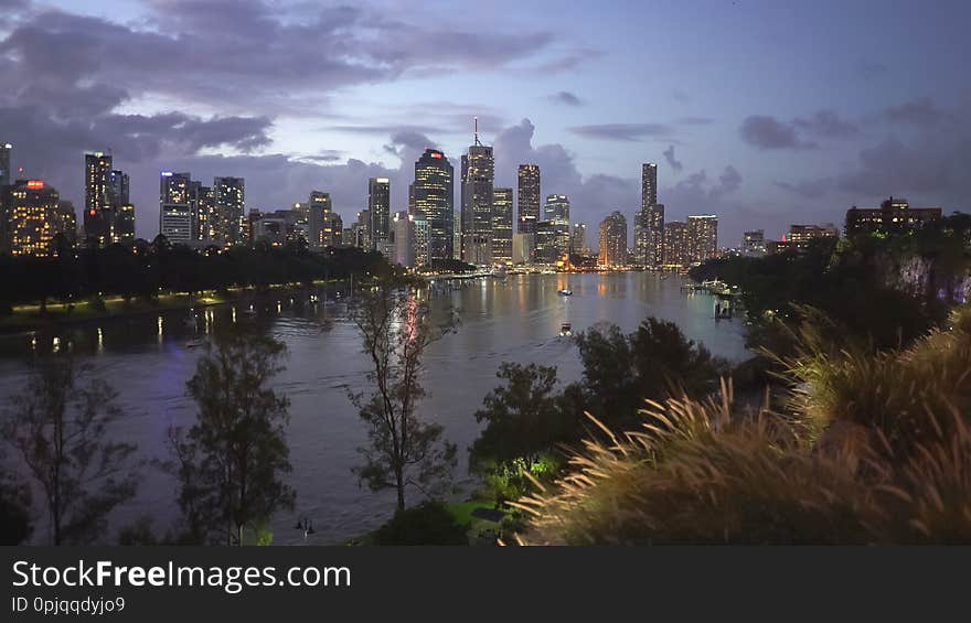 Evening shot of queensland`s capital city, brisbane, from kangaroo point. Evening shot of queensland`s capital city, brisbane, from kangaroo point