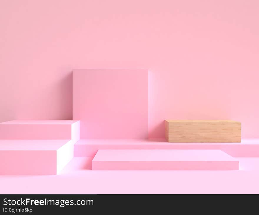 Minimal abstract blank pink square wood scene 3d rendering. Minimal abstract blank pink square wood scene 3d rendering