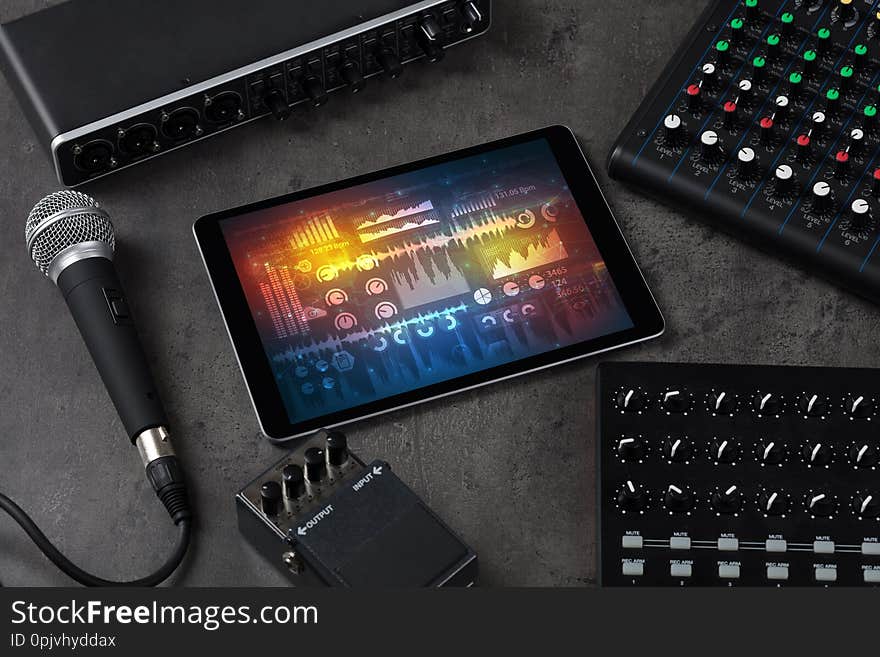 Electronic Music Instruments And Tablet With Reports Concept