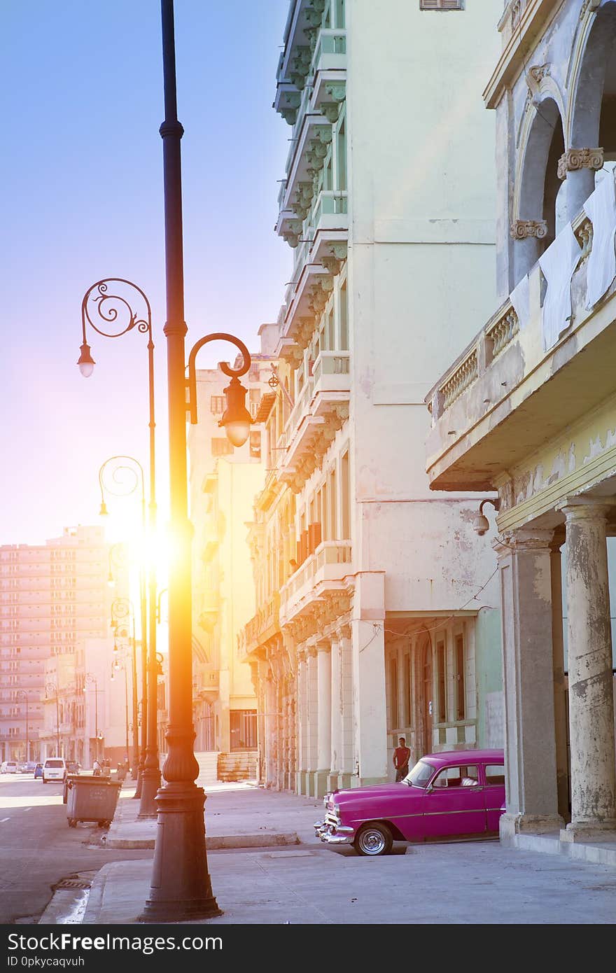 Famous Tourist Street Malecon In Havana, Cuba