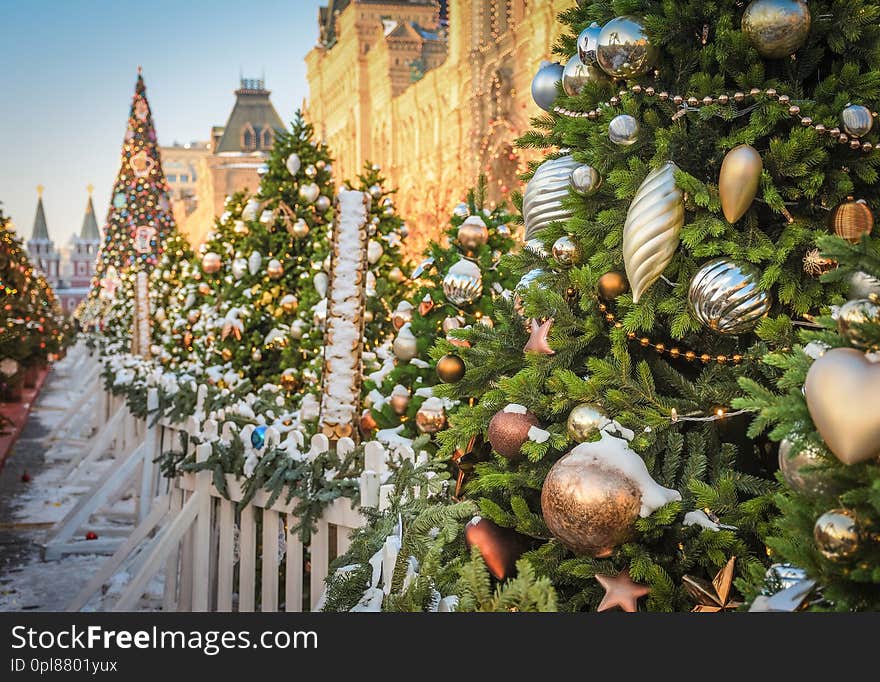 Christmas tree with toys on Red Square in Moscow, winter holidays, January in Moscow