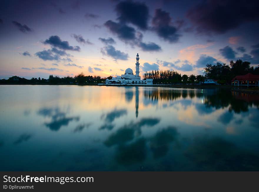 Fantastic view during sunset of Tengku Tengah Zaharah Mosque in terengganu Malaysia.