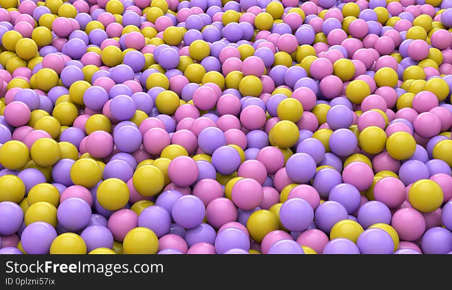 3d render of Abstract colorful spheres balls background. Primitive shapes, minimalistic design, party decoration