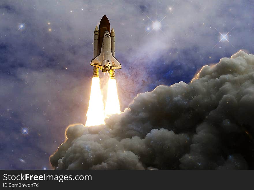 Space shuttle taking off on a mission. Deep space. Beauty of endless universe. Elements of this image furnished by NASA