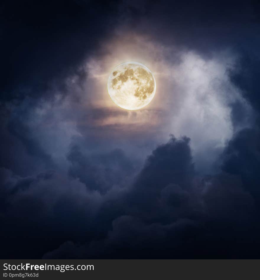 Full Moon At Night And Clouds