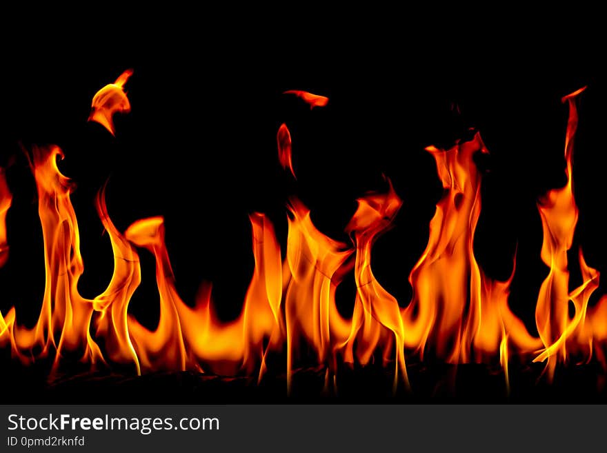 Fire flames on Abstract art black background, Burning red hot sparks rise