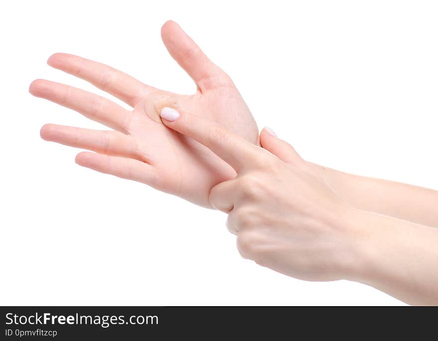 Plaster on hand medical on white background isolation